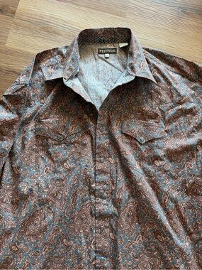 Stetson Men's Brown and Teal Paisley Western Shirt